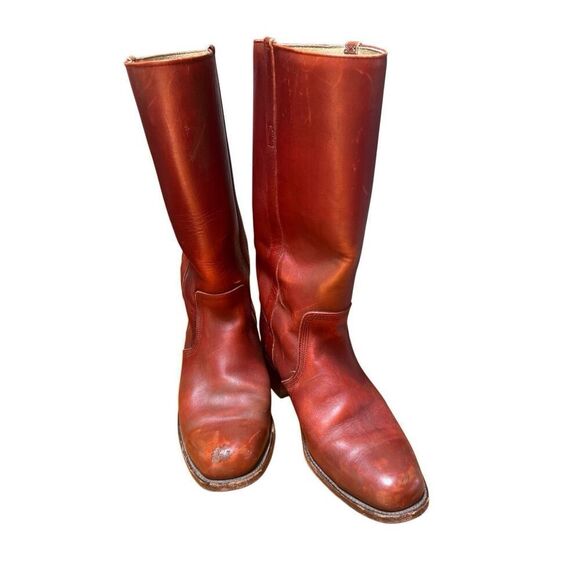 Vintage 80s Frye Campus Boots Women 11.5/ Mens 10 D Red Brown Square Toe Western - Picture 2 of 13